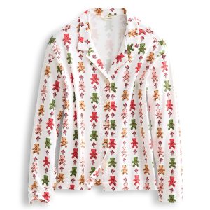 Long-Sleeved Button-Down Pajama Top